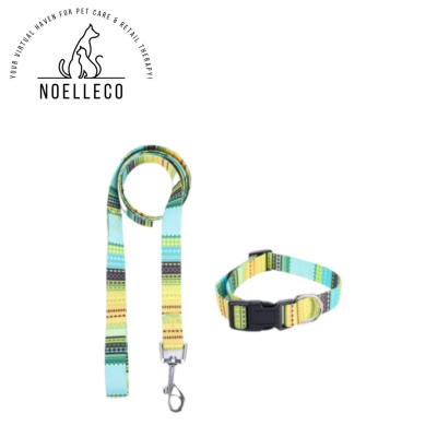 Dog collar with leash - Bohemian Green and Yellow 