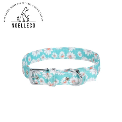 Dog collar - Blue with white daisies